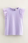 Nordstrom Kids' Ruffle Sleeve Cotton & Linen Top In Purple Bonnet