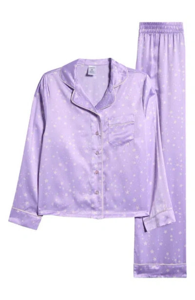 Nordstrom Kids' Satin Pajamas In Purple Aster Star Toss