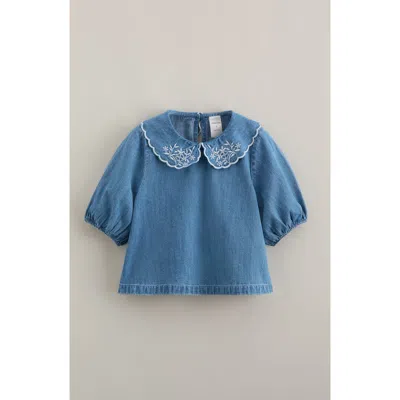 Nordstrom Kids' Scallop Collar Cotton Chambray Top In Blue