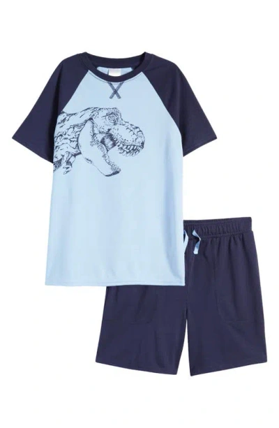 Nordstrom Kids' Short Pajamas In Blue Placid Dino- Navy