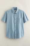 Nordstrom Kids' Short Sleeve Knit Button-up Shirt In Blue