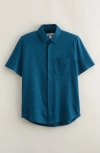 Nordstrom Kids' Short Sleeve Knit Button-up Shirt In Blue