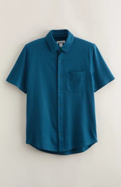 Nordstrom Kids' Short Sleeve Knit Button-up Shirt In Blue