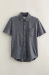 Nordstrom Kids' Short Sleeve Knit Button-up Shirt In Black