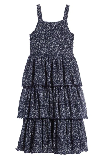 Nordstrom Kids' Smocked Tiered Dress In Navy Peacoat Seaside Floral