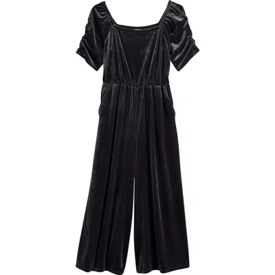 Nordstrom Kids' Stretch Velour Romper In Black