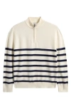 Nordstrom Kids' Stripe Cotton Half Zip Sweater In Ivory Egret- Navy Grant Stripe
