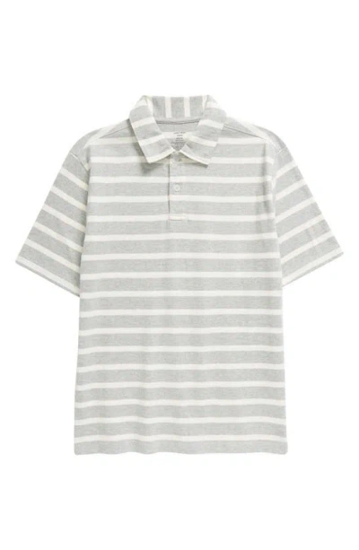 Nordstrom Kids' Stripe Cotton Polo In Grey Heather- Ivory Pinstripe