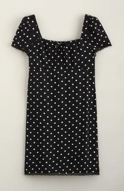 Nordstrom Kids' Sweetheart Polka Dot Minidress In Black