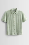 Nordstrom Kids' Textured Cotton Button-up Polo Sweater In Green Cameo