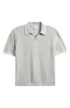 Nordstrom Kids' Textured Cotton Johnny Collar Polo Sweater In Grey Light Heather