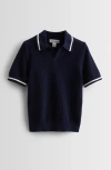 Nordstrom Kids' Textured Cotton Johnny Collar Polo Sweater In Navy Peacoat