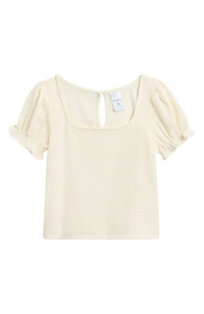 Nordstrom Kids' Textured Puff Sleeve Top In Ivory Egret