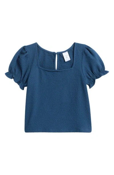 Nordstrom Kids' Textured Puff Sleeve Top In Navy Denim