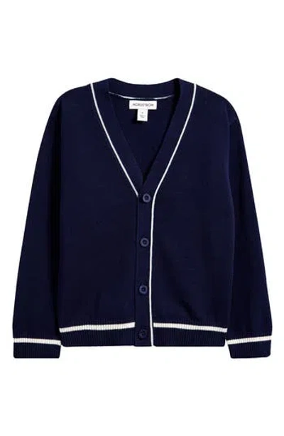 Nordstrom Kids' Tipped Cotton Cardigan In Blue