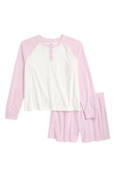 Nordstrom Kids' Two-piece Henley Short Pajamas In Purple Snow- Ivory