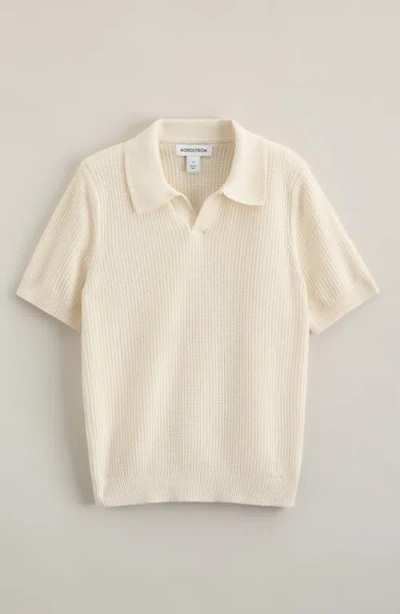 Nordstrom Kids' Waffle Stitch Johnny Collar Polo Sweater In Neutral