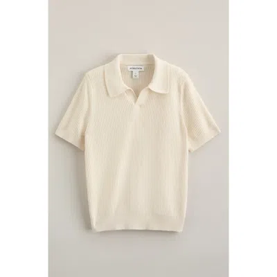 Nordstrom Kids' Waffle Stitch Johnny Collar Polo Sweater In Neutral