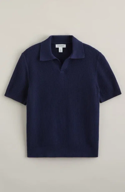 Nordstrom Kids' Waffle Stitch Johnny Collar Polo Sweater In Blue