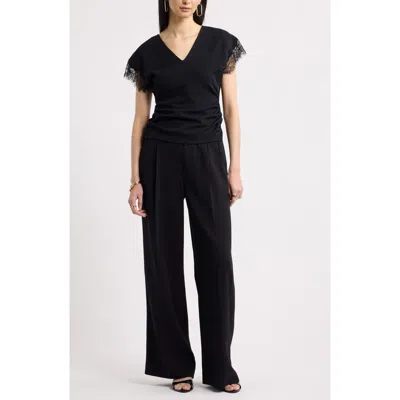 Nordstrom Lace Appliqué V-neck Top In Black