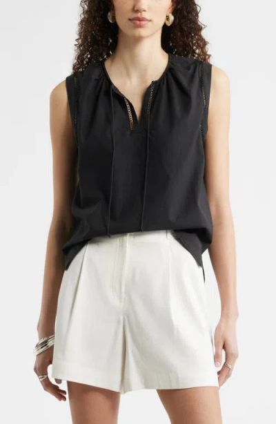 Nordstrom Lace Inset Tie Front Top In Black