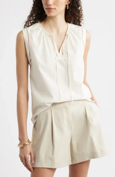 Nordstrom Lace Inset Tie Front Top In Neutral