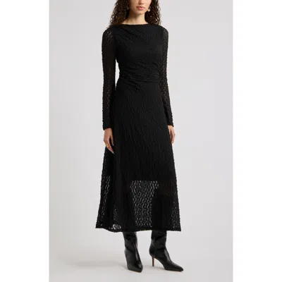 Nordstrom Lace Long Sleeve Midi Dress In Black