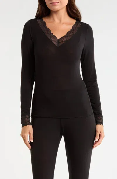 Nordstrom Lace Luxe Long Sleeve Layering T-shirt In Black