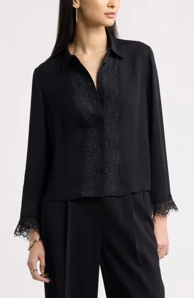 Nordstrom Lace Trim Button Up Shirt In Black