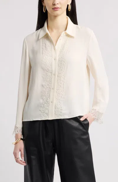 Nordstrom Lace Trim Button Up Shirt In Ivory Pristine