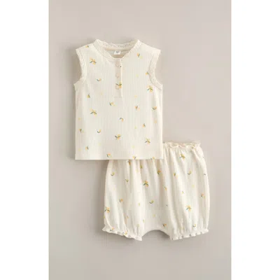Nordstrom Babies'  Lace Trim Cotton Rib Tank & Bloomers Set In White