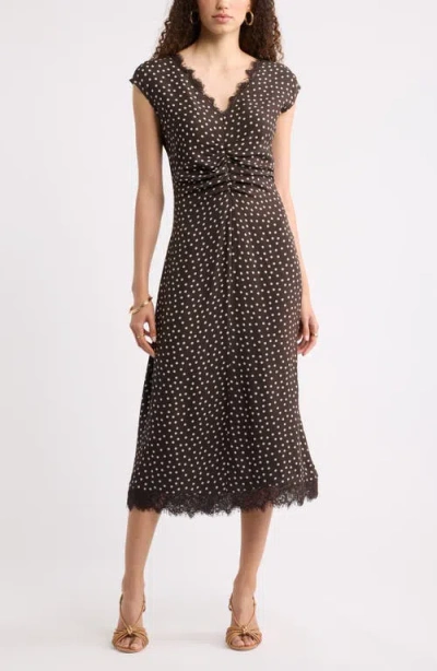 Nordstrom Lace Trim Leopard Print Midi Dress In Gray