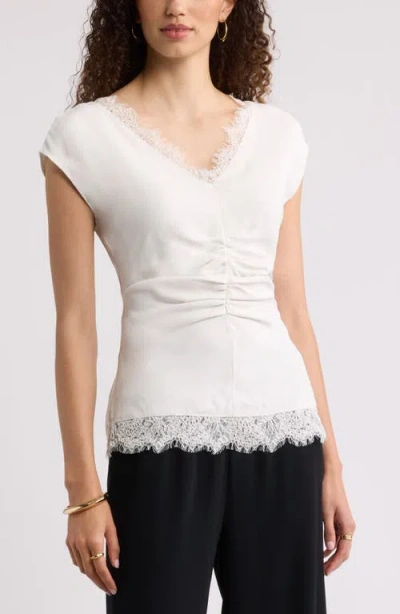 Nordstrom Lace Trim Ruched Top In White