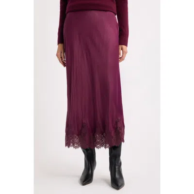 Nordstrom Lace Trim Satin Bias Midi Skirt In Burgundy
