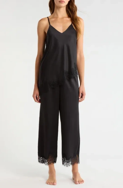 Nordstrom Lace Trim Satin Pajamas In Black