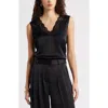 Nordstrom Lace Trim Satin Tank In Black