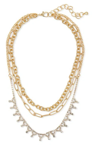 Nordstrom Layered Crystal & Chain Necklace In Clear- Gold