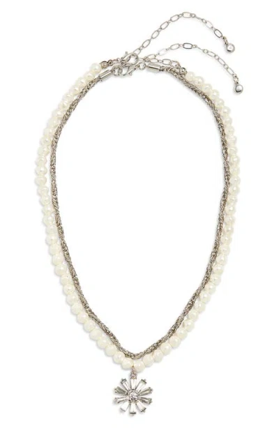 Nordstrom Layered Starburst Pendant Necklace In Clear- White- Rhodium