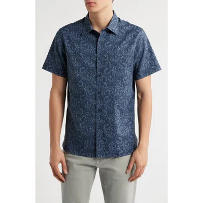 Nordstrom Leaf Print Short Sleeve Stretch Button-up Shirt In Navy Botanical Shadow