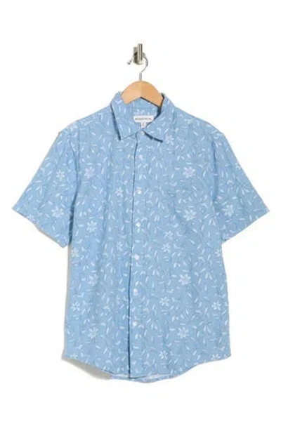 Nordstrom Leaf Short Sleeve Linen Blend Button-up Shirt In Blue