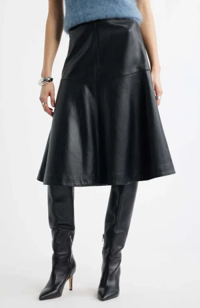 Nordstrom Leather A-line Midi Skirt In Black