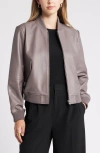 Nordstrom Leather Bomber Jacket In Grey Plum