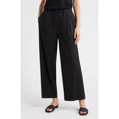 Nordstrom Linen Blend Crop Slim Wide Pants In Black