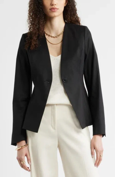 Nordstrom Linen Blend One-button Blazer In Black
