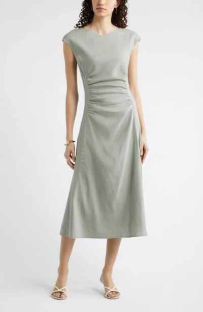 Nordstrom Linen Blend Ruched Midi Dress In Gray