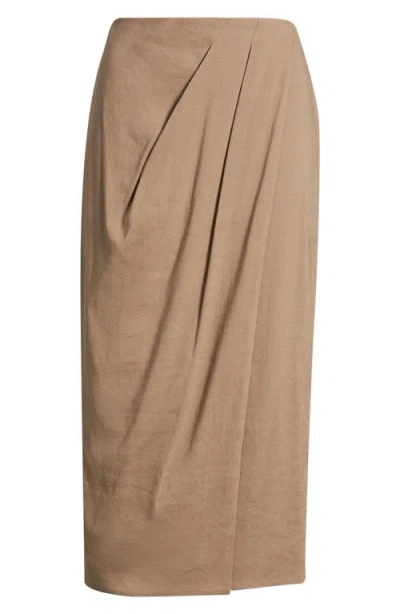 Nordstrom Linen Blend Wrap Midi Skirt In Neutral