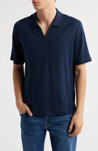 Nordstrom Linen Johnny Collar Polo In Blue