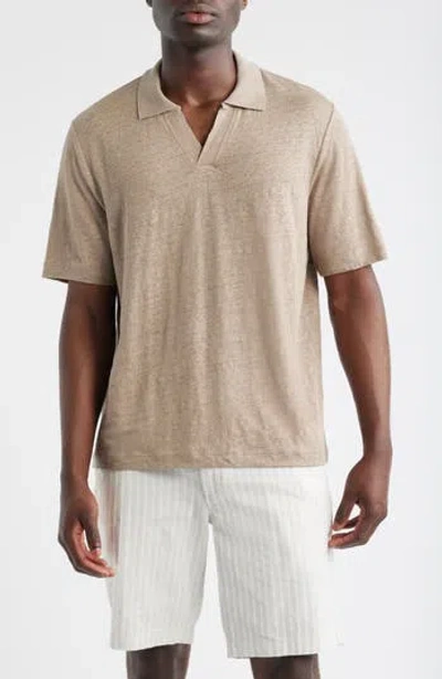 Nordstrom Linen Johnny Collar Polo In Nude