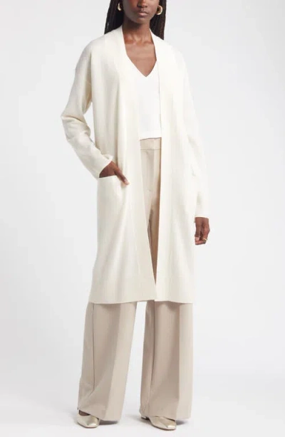 Nordstrom Long Open Front Wool & Cashmere Cardigan In Ivory Pristine