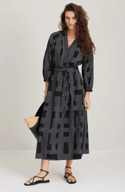 Nordstrom Long Sleeve Belted Cotton Poplin Maxi Dress In Black